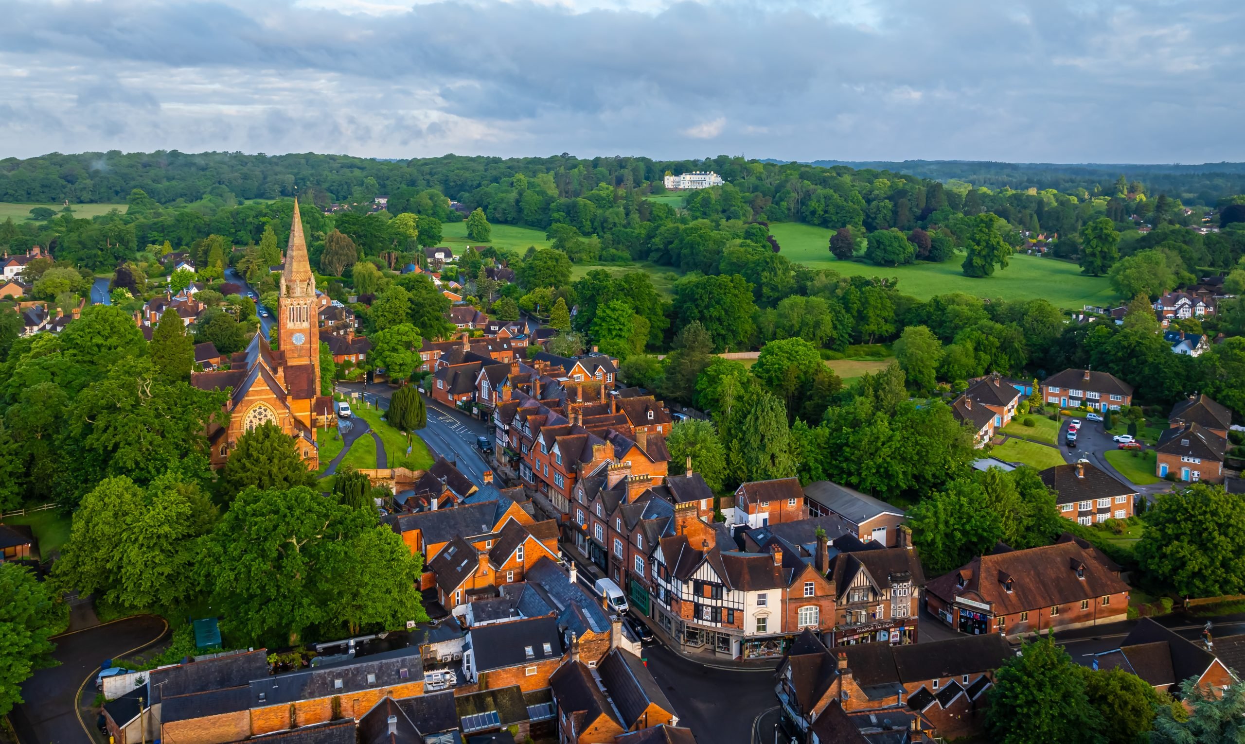 Sunrise view of Lyndhurst, a large village and civil parish situated in the New Forest National Park in Hampshire, England